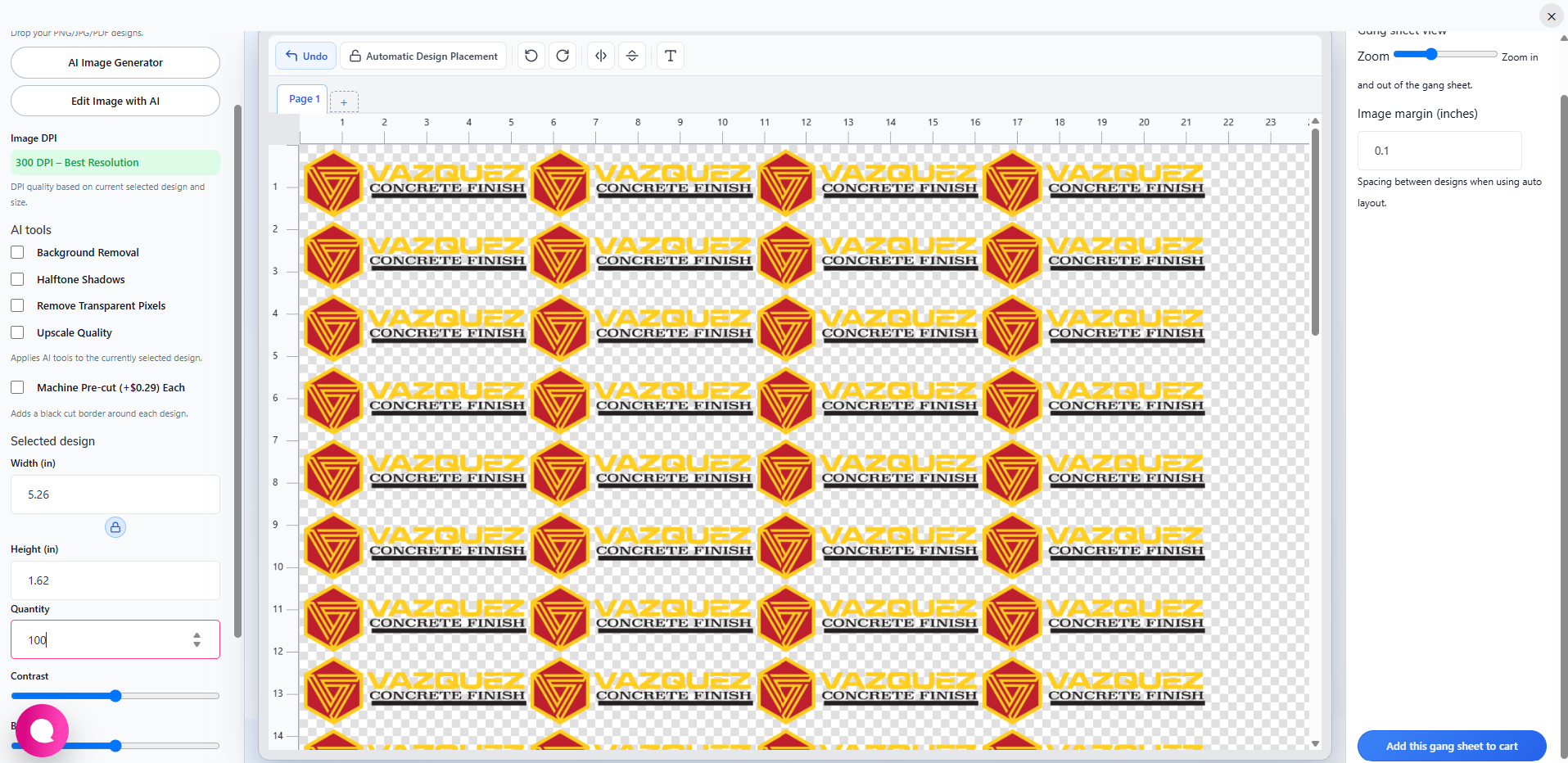 UploadStudio gang sheet builder interface