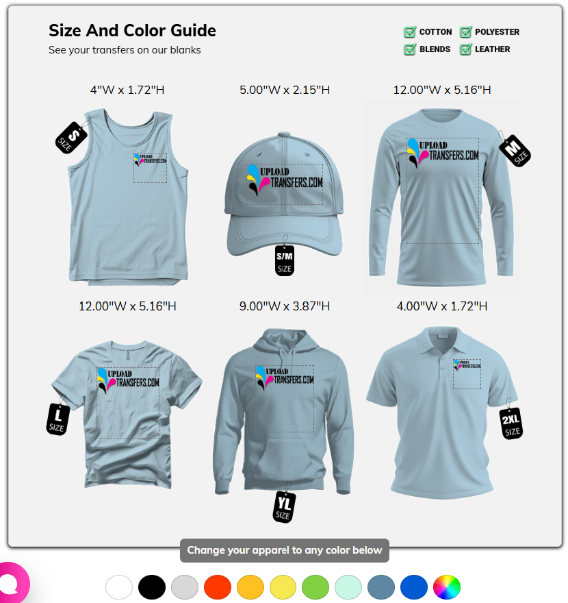Size and color guide